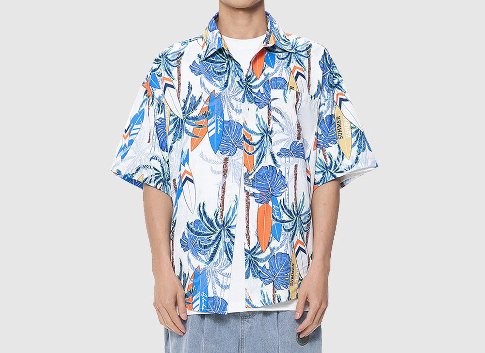 무료배송 해외 수입 하와이언 셔츠 반팔 야자수 서프 프린트 나염 루즈핏 여름 